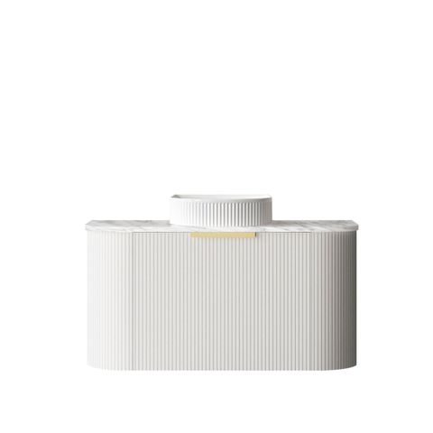 Bondi 900mm Satin White Fluted Wall Hung Curve Vanity with Natural Carrara Marble Top
