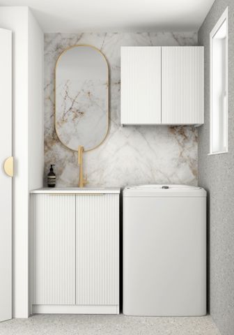 Wall and Base Cabinets Kit 650 Bondi White with Natural Carrara Marble Top