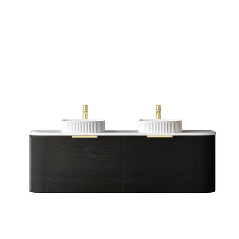 Bondi 1500mm Black Oak Wall Hung Curve Vanity with Pure White Top — detail 2