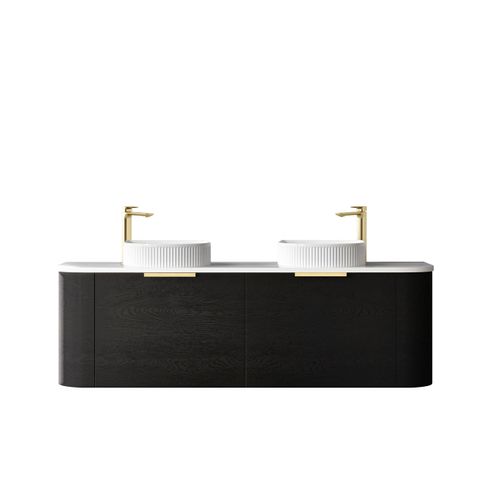 Bondi 1500mm Black Oak Wall Hung Curve Vanity with Pure White Top — detail 4