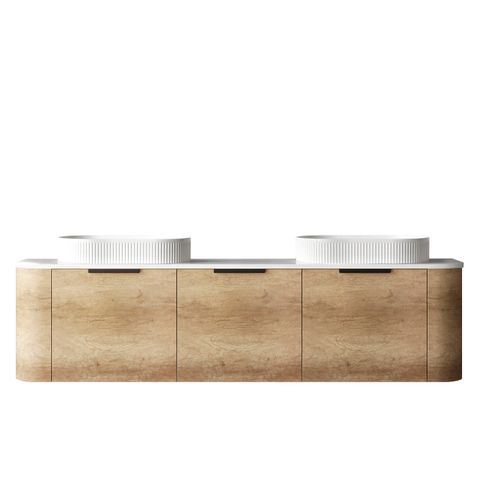 Bondi 1800mm Natural Oak Wall Hung Curve Vanity with Pure White Top — detail 2