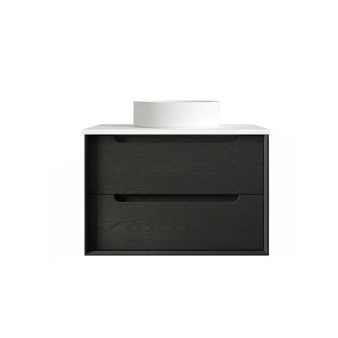 Byron 750mm Black Oak Wall Hung Vanity with Pure White Top