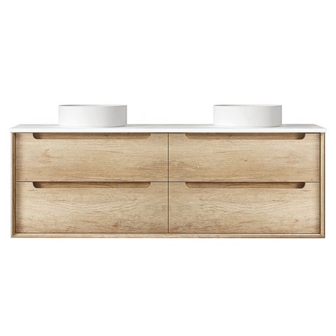 Byron 1500mm Natural Oak Wall Hung Vanity with Pure White Top