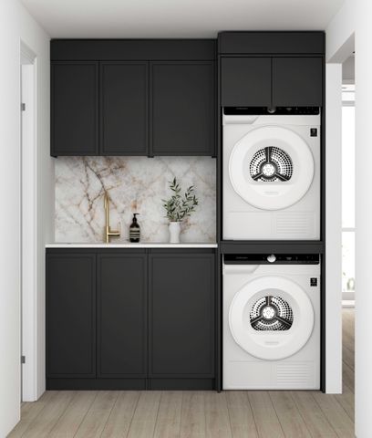 Laundry Kit 1715C Hampshire Black with Natural Carrara Marble Top