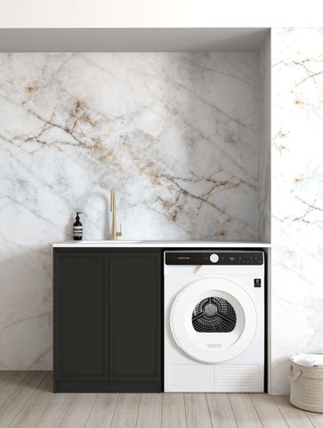 Hampshire Black Base Laundry Cabinet with 1300mm Natural Carrara Marble Top
