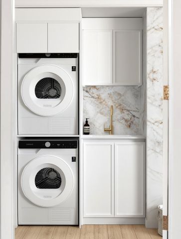 Laundry Kit 1305C Hampshire White with Natural Carrara Marble Top