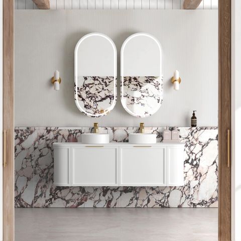 Hampshire 1500mm Satin White Wall Hung Curve Cabinet Only