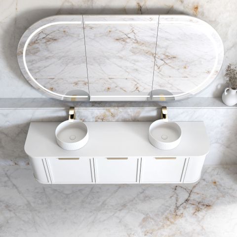 Hampshire 1800mm Satin White Wall Hung Curve Cabinet Only — detail 4