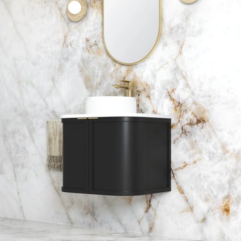 Hampshire 600mm Satin Black Wall Hung Curve Cabinet Only — detail 2