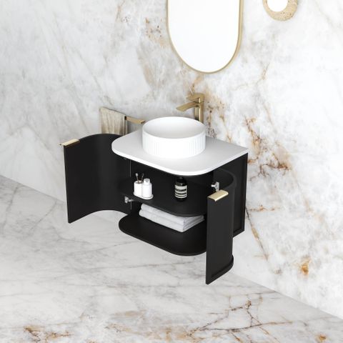 Hampshire 600mm Satin Black Wall Hung Curve Cabinet Only — detail 3