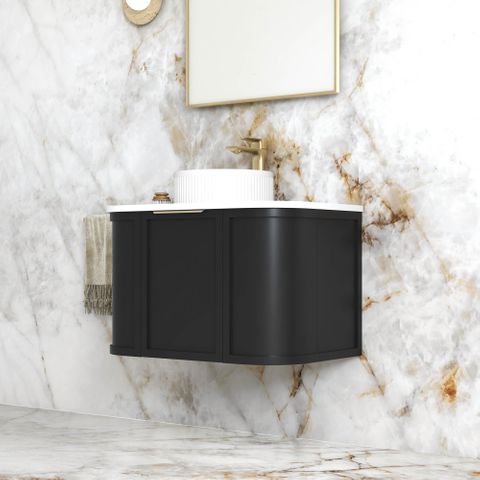 Hampshire 750mm Satin Black Wall Hung Curve Cabinet Only — detail 2