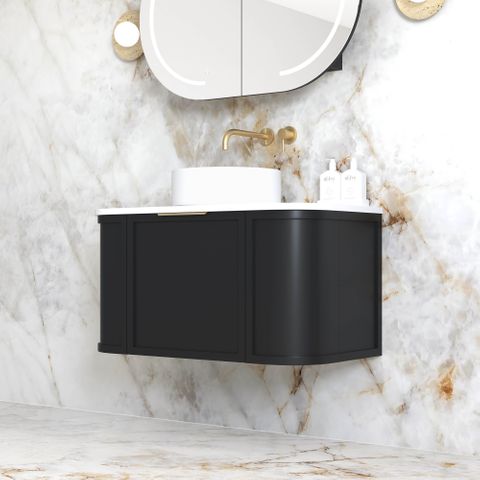Hampshire 900mm Satin Black Wall Hung Curve Cabinet Only — detail 2