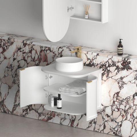 Hampshire 600mm Satin White Wall Hung Curve Cabinet Only — detail 4