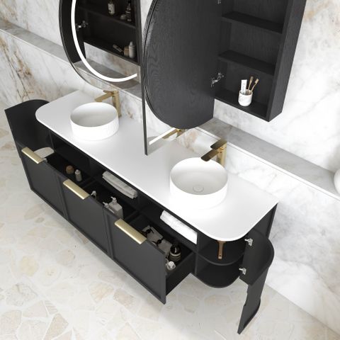 Hampshire 1800mm Satin Black Wall Hung Curve Cabinet Only — detail 2
