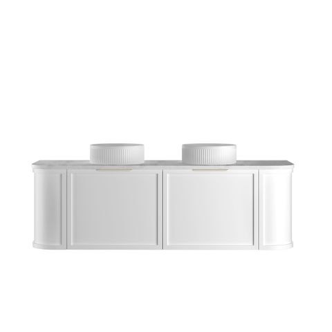 Hampshire 1500mm Satin White Wall Hung Curve Vanity with Cloudy Carrara Top