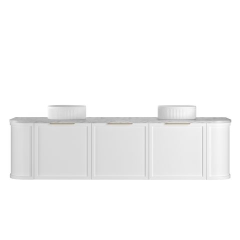 Hampshire 1800mm Satin White Wall Hung Curve Vanity with Natural Carrara Marble Top