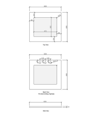 Laundry 650mm Solid Surface Matte White Top — detail 4