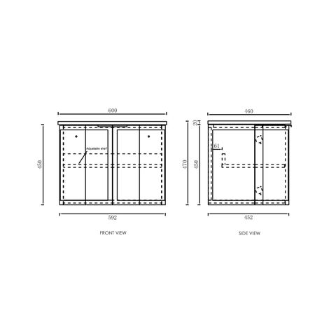 Hampshire 600mm Satin Black Wall Hung Curve Vanity with Matte White Top — detail 4
