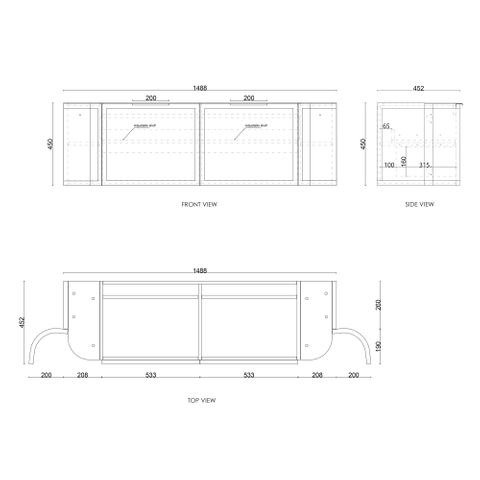Hampshire 1500mm Satin White Wall Hung Curve Vanity with Matte White Top — detail 3