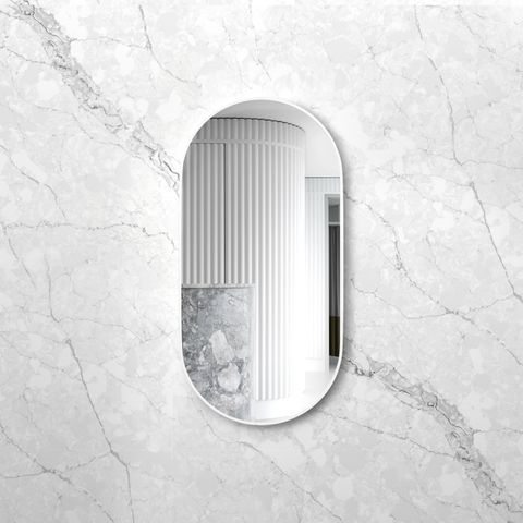 Noosa 1200(W)x600(H) White Metal Frame Tuffi Mirror- Install Horizontal or Vertical — detail 2
