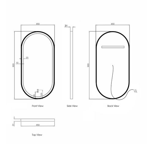 LED Noosa 900(H)x450(W) White Metal Frame Tuffi Mirror — detail 5