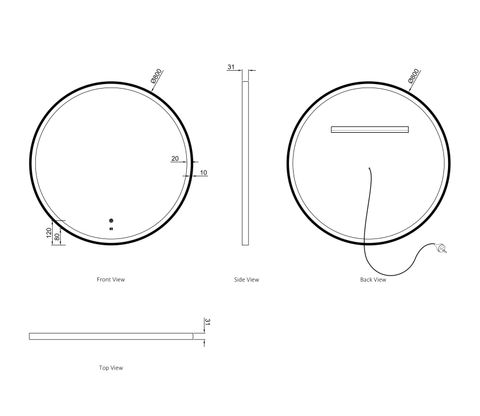 LED Bondi 800mm White Metal Frame Tuffi Mirror — detail 6