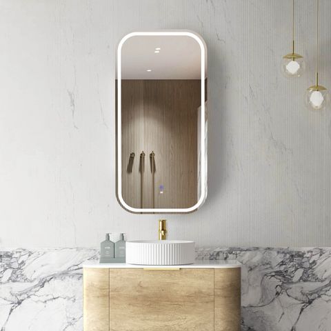 LED Newport 900(H)x450(W) Natural Oak Shaving Cabinet - Premium Edition