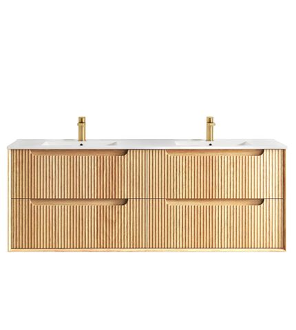Byron Fluted 1500mm Woodland Oak Wall Hung Vanity with Ceramic Top