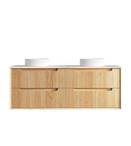 Byron Fluted 1500mm Woodland Oak Wall Hung Vanity with Cloudy Carrara Top