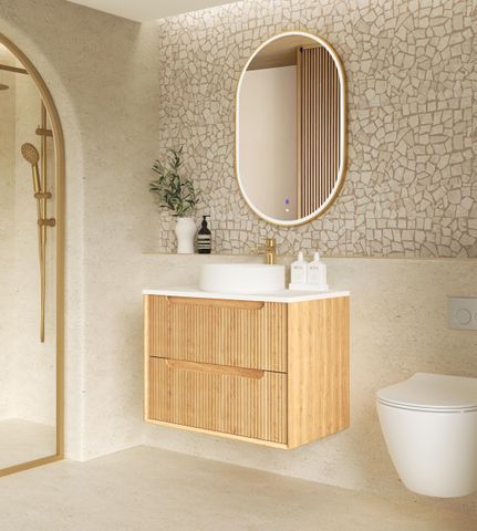 Byron Fluted 750mm Woodland Oak Wall Hung Cabinet Only — detail 2
