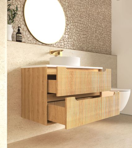 Byron Fluted 900mm Woodland Oak Wall Hung Cabinet Only — detail 3