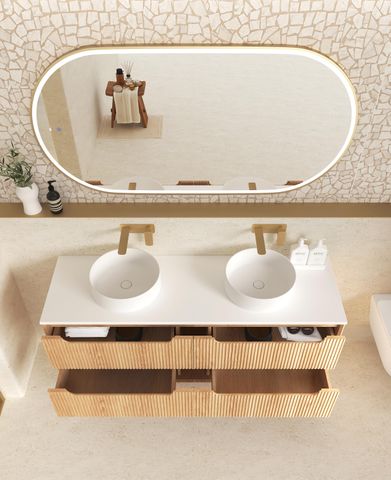 Byron Fluted 1500mm Woodland Oak Wall Hung Cabinet Only — detail 3