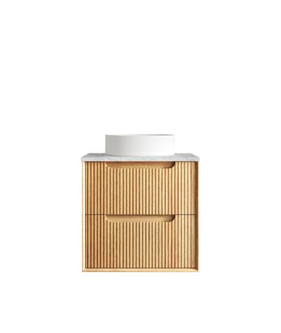 Byron Fluted 600mm Woodland Oak Wall Hung Vanity with Natural Carrara Marble Top