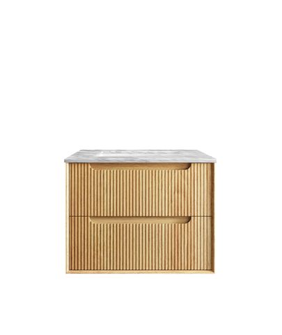 Byron Fluted 750mm Woodland Oak Wall Hung Vanity with Undermount Natural Carrara Marble Top & Basin — detail 4