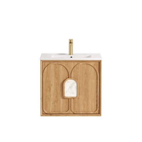 Laguna Mark II 600mm Woodland Oak Wall Hung Vanity with Ceramic Top