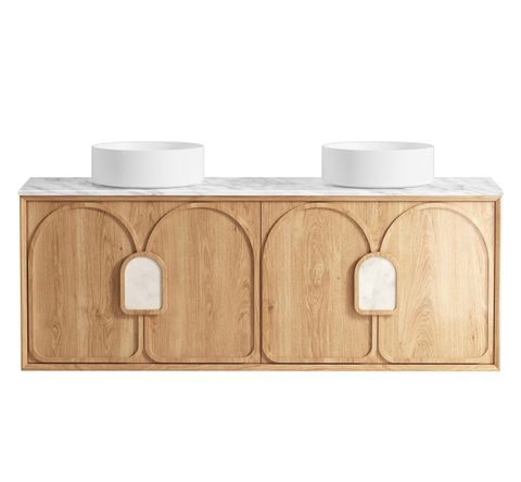 Laguna Mark II 1500mm Woodland Oak Wall Hung Vanity with Natural Carrara Marble Top
