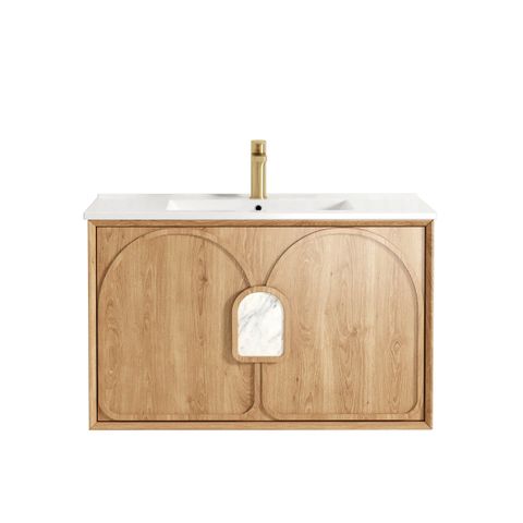 Laguna Mark II 900mm Woodland Oak Wall Hung Vanity with Ceramic Top