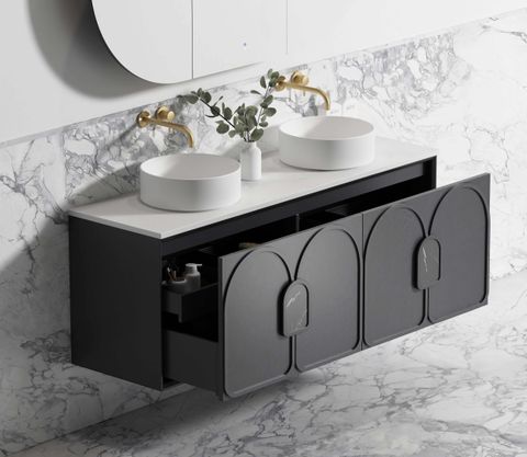 Laguna Mark II 1500mm Black Oak Wall Hung Vanity with Pure White Top — detail 3