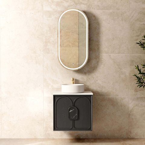 Laguna Mark II 600mm Black Oak Wall Hung Vanity with Pure White Top
