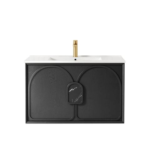 Laguna Mark II 900mm Black Oak Wall Hung Vanity with Ceramic Top