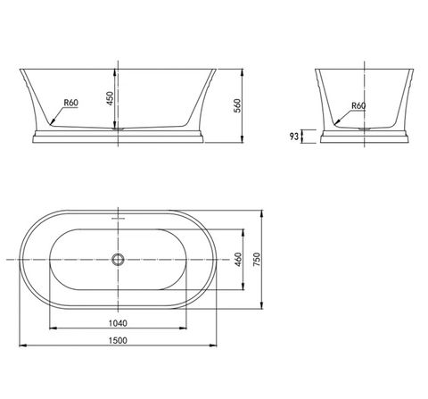 Hampton 1500x750x560 Gloss White Bathtub OF — detail 2