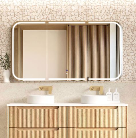 LED Newport 1500(W)x750(H) Natural Oak Shaving Cabinet - Premium Edition