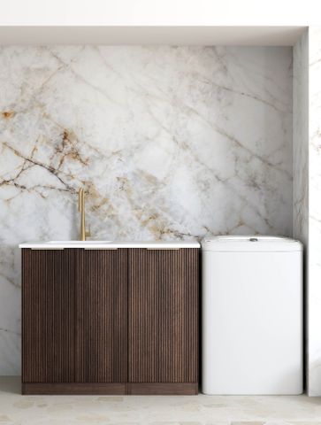 Havana Sable Walnut Base Laundry Cabinet with 1060mm Matte White Top