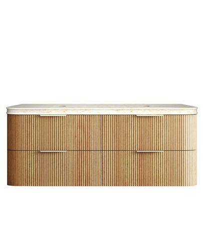Havana 1500mm Woodland Oak Fluted Wall Hung Curve Vanity with Sand Dune Top