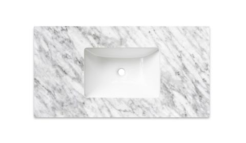 Byron Fluted 900mm Woodland Oak Wall Hung Vanity with Undermount Natural Carrara Marble Top & Basin