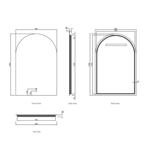 LED Archie 1200(H)x800(W) Frameless Tuffi Mirror — detail 4