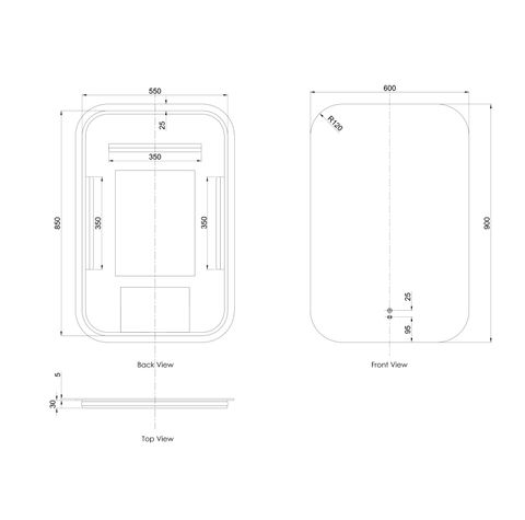 LED Newport 900(H)x600(W) Frameless Back Lit Tuffi Mirror - Install Horizontal or Vertical — detail 4