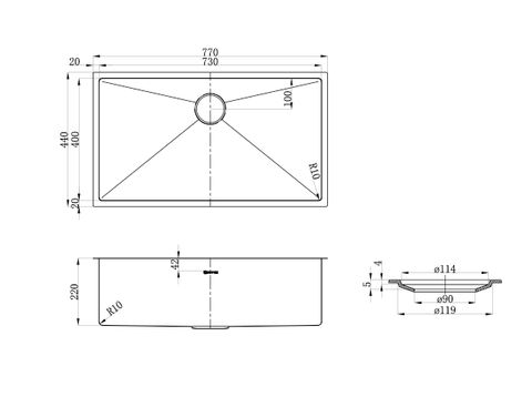 Axon Sink 77S 770x440x220 — detail 2