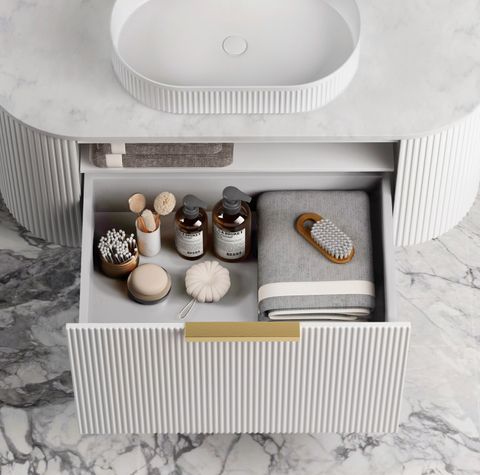 Bondi 1200mm Satin White Fluted Wall Hung Curve Cabinet Only — detail 3