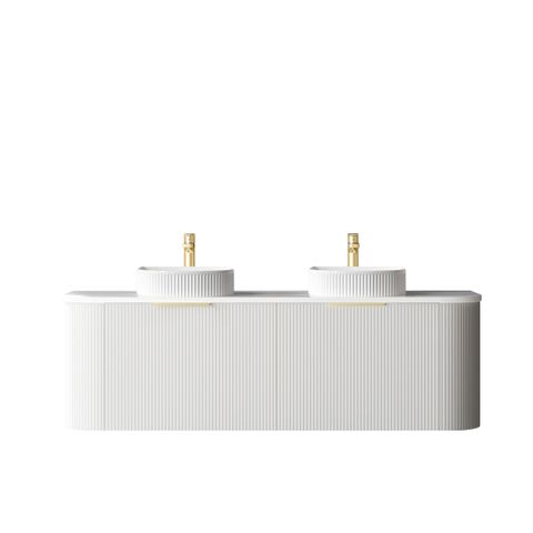 Bondi 1500mm Satin White Fluted Wall Hung Curve Cabinet — detail 2